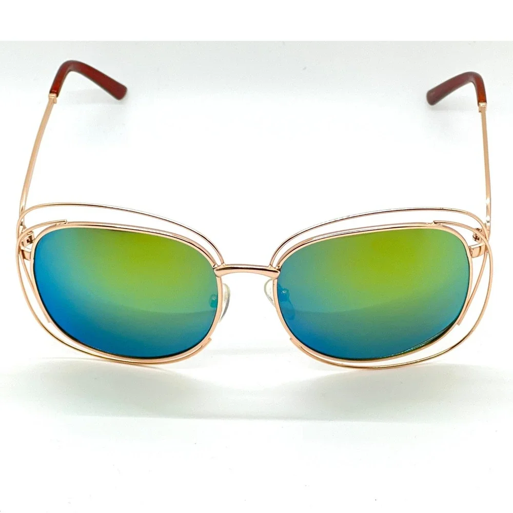 Womens Gold Frame Sunglasses Mirror Lens Fashion Oversized Festival Party‎ Style